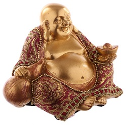 BOUDDHA CHINOIS ROUGE ET OR STATUE SCULPTURE