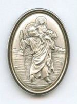 SAINT CHRISTOPHE MAGNETIQUE PLAQUE AUTO OVALE ARGENTEE