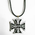 PENDENTIF CROIX CHOPPER COLLIER CUIR NOIR