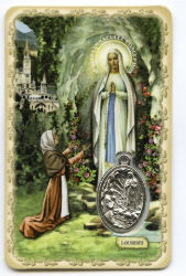 NOTRE DAME DE LOURDES CARTE PRIERE MEDAILLON lot de 2