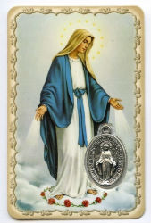 VIERGE MIRACULEUSE CARTE PRIERE MEDAILLON lot de 2