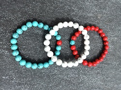 TRICOLORE BLEU BLANC ROUGE 3 BRACELETS PIERRE HOWLITE 8 MMS