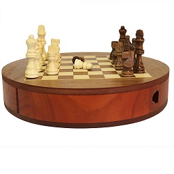 JEU D ECHECS BOIS ROND AVEC 2 TIROIRS 30 CMS