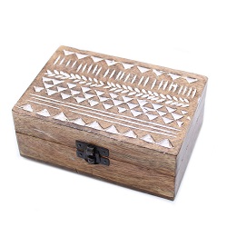 COFFRET BOITE DE RANGEMENT BOIS MANGUIER BLANCHI AZTEQUE