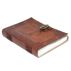 CARNET COUVERTURE CUIR MARRON GRAVURE CERF