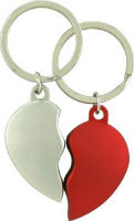 COEUR FENDU DOUBLE ROUGE/CHROME PORTE CLES