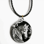 PENDENTIF TETE DE CHEVAL COLLIER CUIR NOIR