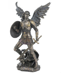 ARCHANGE SAINT MICHEL AU BOUCLIER 32 CMS FACON BRONZE STATUE SCULPTURE