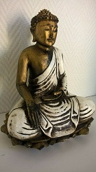 BOUDDHA THAI CREME ET OR STATUE SCULPTURE