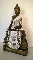 BOUDDHA THAI CREME ET OR EN MEDITATION STATUE SCULPTURE