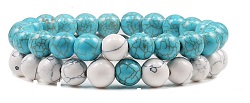 2 BRACELETS POUR COUPLE EN HOWLITE BLANCHE ET TURQUOISE