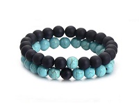 2 BRACELETS POUR COUPLE EN HOWLITE TURQUOISE ET ONYX