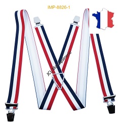 BRETELLES BLEU BLANC ROUGE 4 PINCES TAILLE UNIQUE FABRICATION FRANCAISE