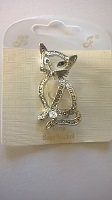 CHAT BROCHE METAL ARGENTE RELIEF