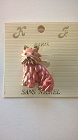 PETIT CHIEN BROCHE METAL DORE ET ROSE