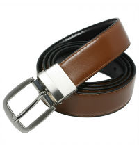 CEINTURE CUIR BOUCLE REVERSIBLE 2 FACES NOIR ET CAMEL