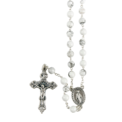 CHAPELET AGATE BLANCHE CROIX COFFRET