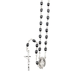 CHAPELET HEMATITE RIZ SUR CHAINE ARGENTEE