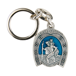 SAINT CHRISTOPHE PORTE CLES FER CHEVAL EMAILLE BLEU