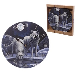 HORLOGE MURALE COUPLE DE LOUPS L HIVER