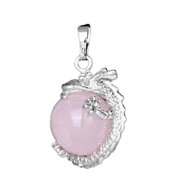 DRAGON SUR BOULE QUARTZ ROSE PENDENTIF COLLIER