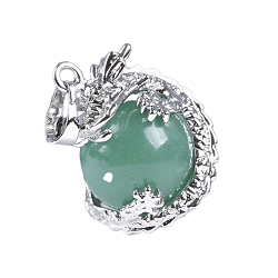 DRAGON SUR BOULE AVENTURINE PENDENTIF COLLIER