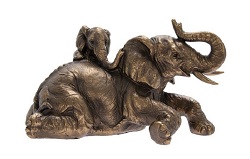 ELEPHANT + BEBE FACON BRONZE STATUE SCULPTURE