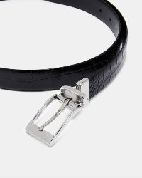 CEINTURE CUIR CROCO / LISSE NOIR REVERSIBLE