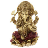 GANESH ROUGE ET OR STATUE SCULPTURE 16 CMS