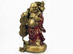 BOUDDHA CHINOIS ROUGE ET OR 42 CMS STATUE SCULPTURE