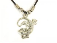 PENDENTIF LEZARD ARGENT COLLIER NOIR