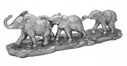 GROUPE D'ELEPHANTS ARGENTES STATUE SCULPTURE