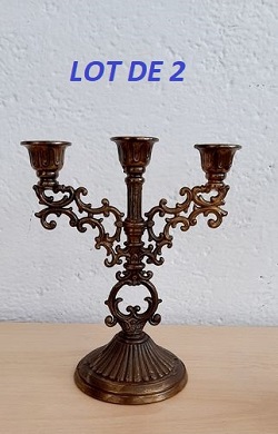 LOT DE 2 CANDELABRES LAITON GADA 3 BOUGIES