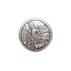 SAINT MICHEL 2.5 CMS MAGNETIQUE PLAQUE AUTO RONDE ARGENTEE