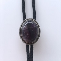 BOLO TIE CRAVATE WESTERN PLAQUE ARGENT AMETHYSTE