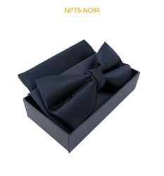 NOEUD PAPILLON POCHETTE MOUCHOIR NOIR BOITE