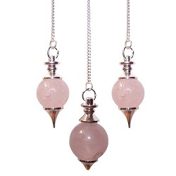 PENDULE RADIESTHESIE QUARTZ ROSE SPHERE CHAINE ARGENTEE