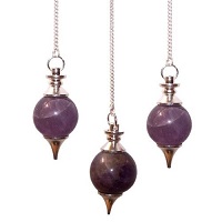 PENDULE RADIESTHESIE AMETHYSTE SPHERE CHAINE ARGENTEE