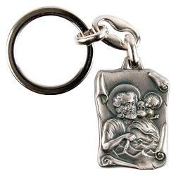 SAINT CHRISTOPHE PARCHEMIN PORTE CLES METAL ARGENTE