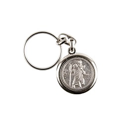 SAINT CHRISTOPHE DEBOUT ROND PORTE CLES ARGENTE
