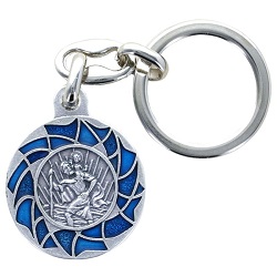 SAINT CHRISTOPHE PORTE CLES ROND VITRAIL BLEU