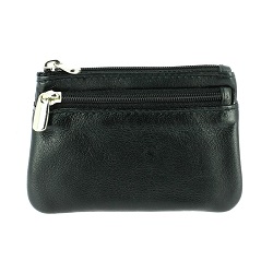 PORTE MONNAIE DOUBLE ZIP CUIR COULEUR NOIRE