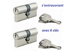 2 CYLINDRES SERRURE S ENTROUVRANT AVEC 6 CLES DIMENSION AU CHOIX