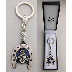 SAINT CHRISTOPHE FER A CHEVAL BLEU PORTE CLES ECRIN FABRICATION FRANCAISE