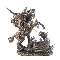 SAINT GEORGES A CHEVAL TERRASSANT LE DRAGON STATUE SCULPTURE