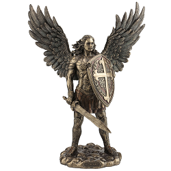 ARCHANGE SAINT MICHEL AU BOUCLIER 36 CMS FACON BRONZE STATUE SCULPTURE