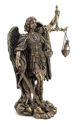 ARCHANGE SAINT MICHEL AVEC BALANCE 28 CMS FACON BRONZE STATUE SCULPTURE