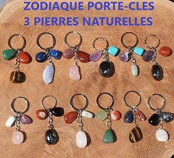 ZODIAQUE HOROSCOPE PORTE CLES 3 PIERRES NATURELLES MODELE AU CHOIX